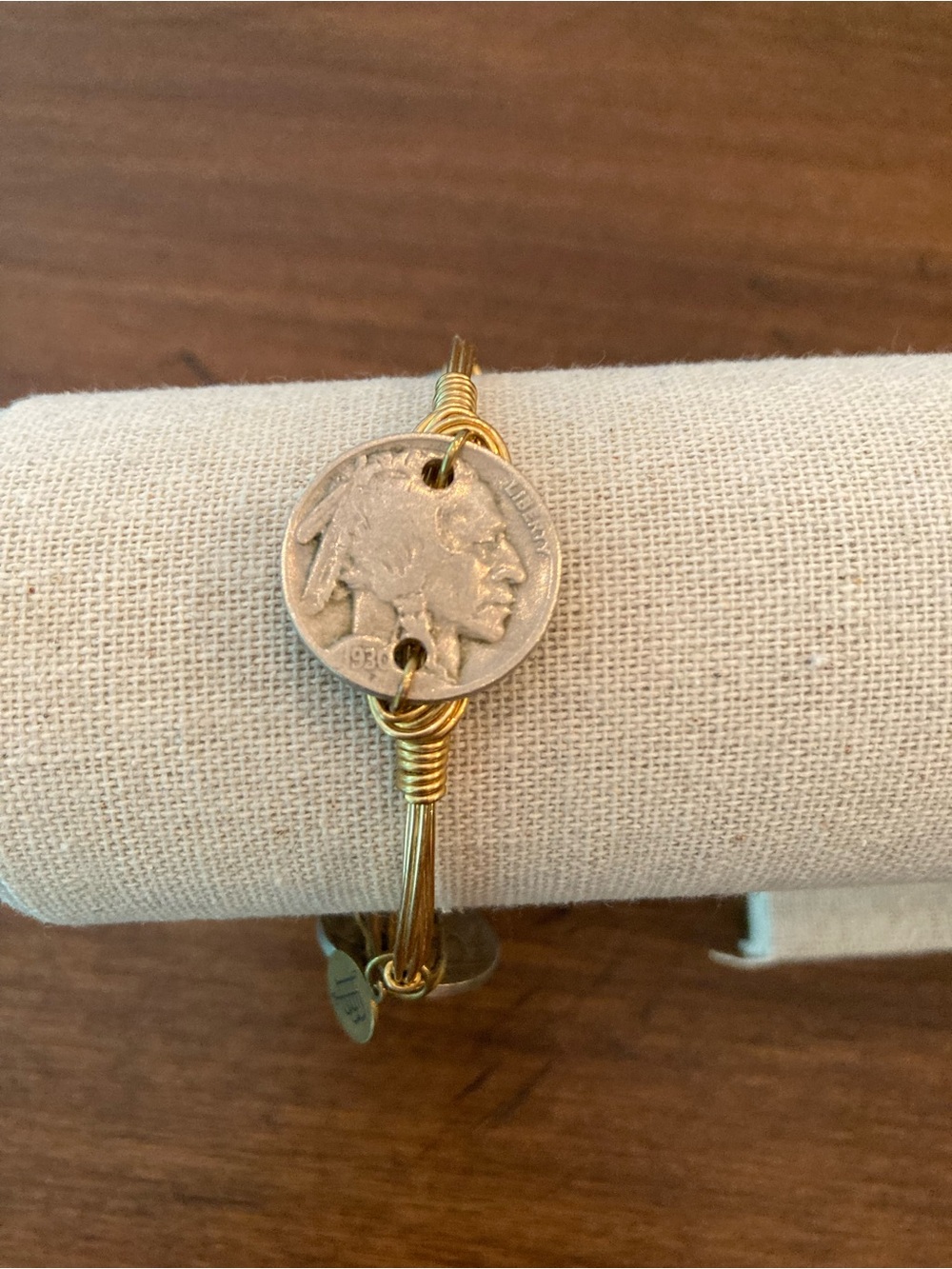 Bourbon and Bowties Gold-Tone Wire Bangle with Coin.